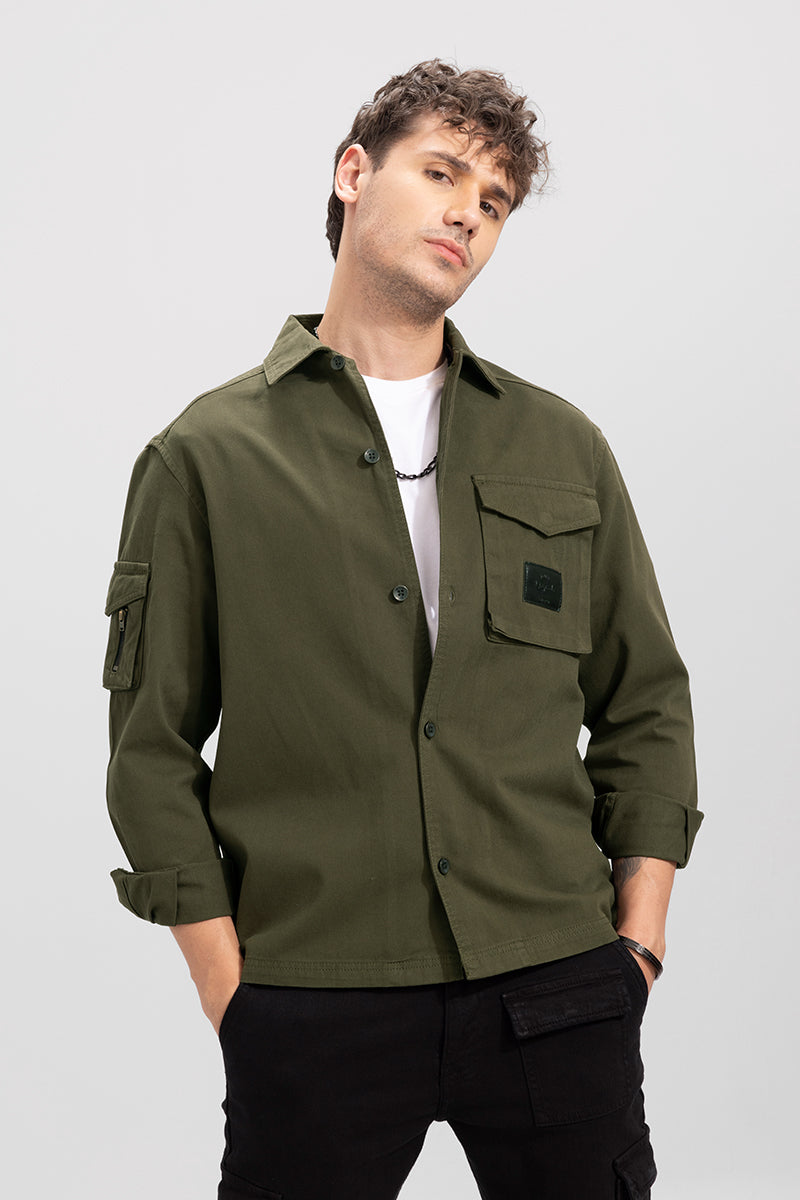 Buy Men's Roxie Olive Overshirt Online | SNITCH