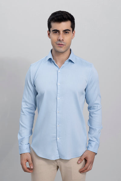 Buy Men's Vertical Cord Stripe Sky Blue Shirt Online | SNITCH