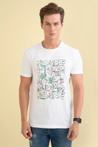 Doodle White Graphic T-Shirt - SNITCH