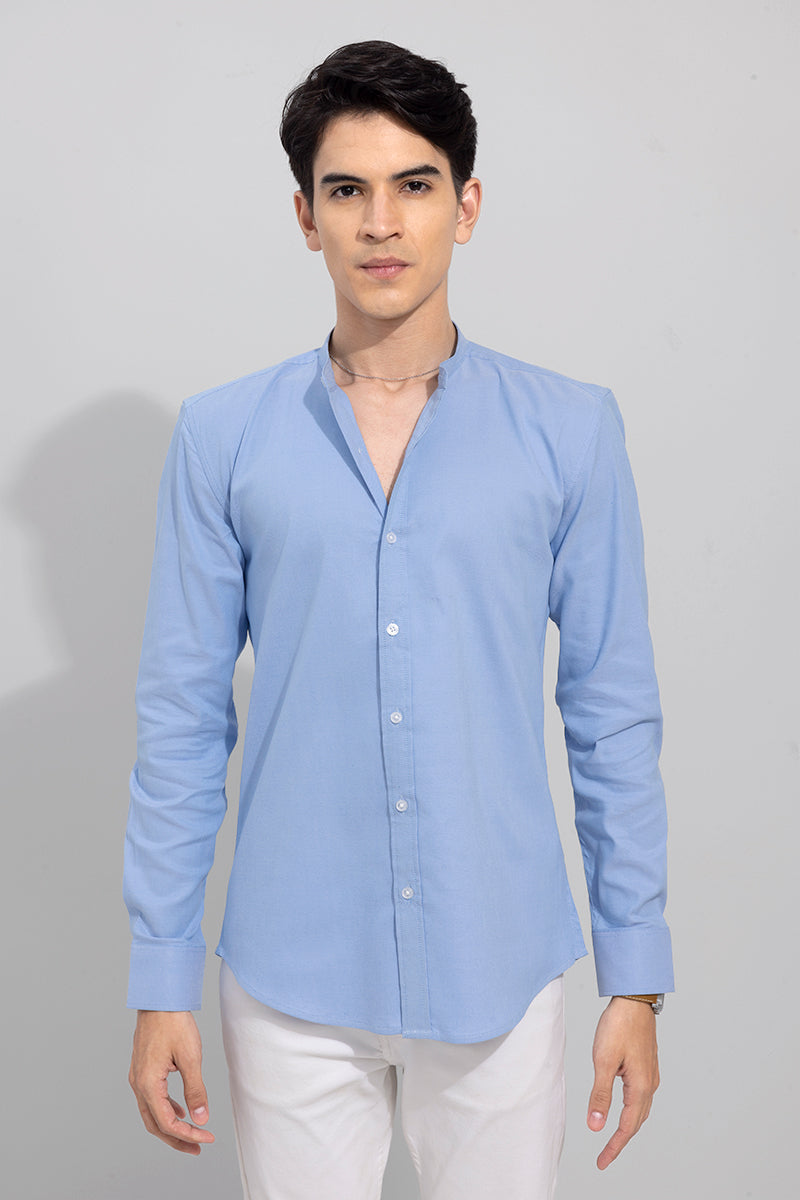 Buy Men's Standup Collar Azure Blue Shirt Online | SNITCH