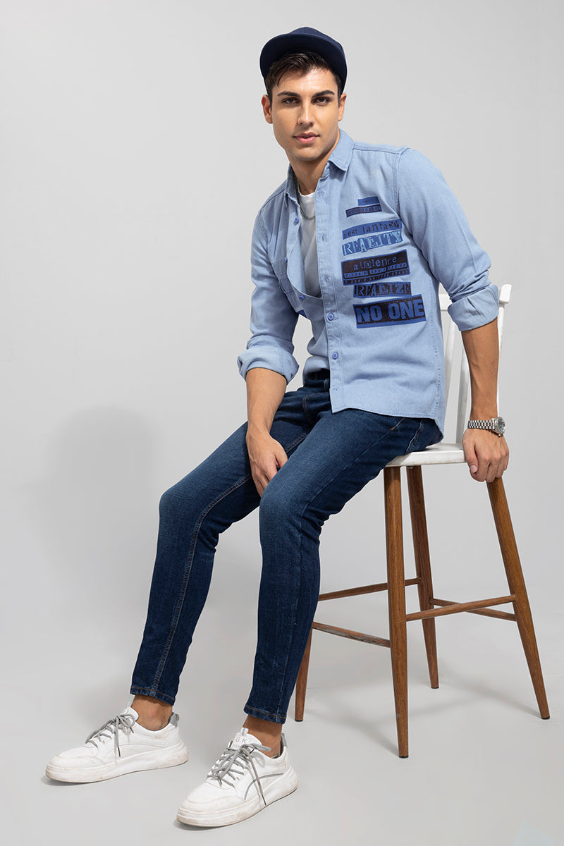 Buy Men's Typo Sky Blue Denim Shirt Online | SNITCH