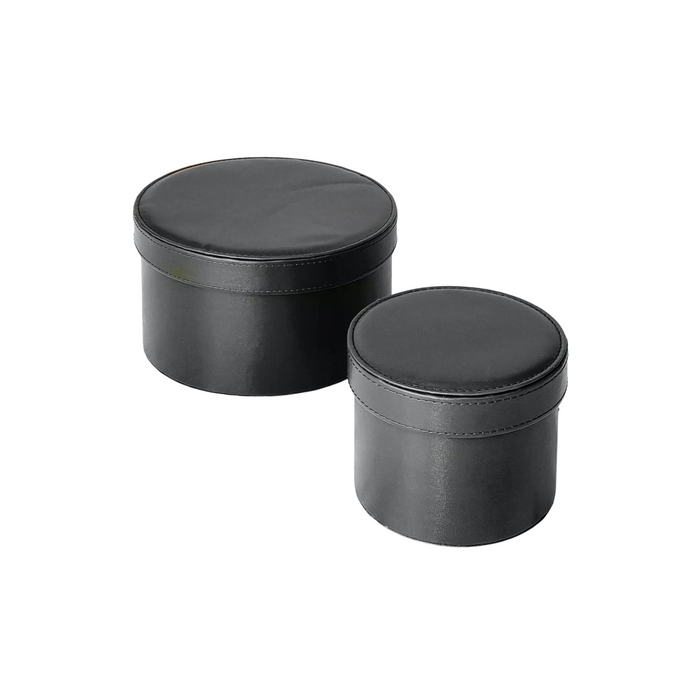 Small Round Leather Box - BLACK