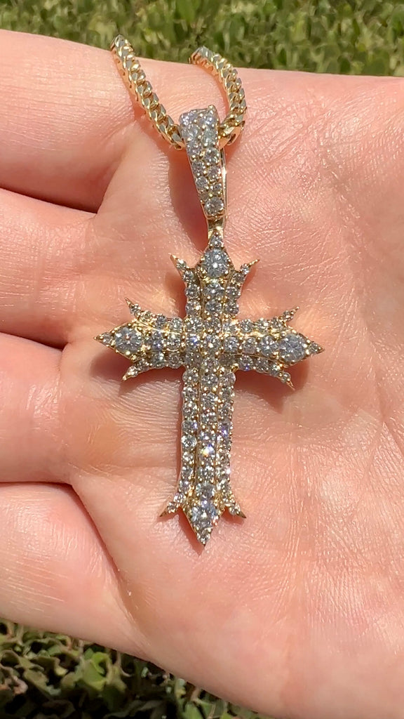 L & T Heirlooms Second Hand 9ct Yellow Gold Diamond Cross Pendant Necklace  at John Lewis & Partners