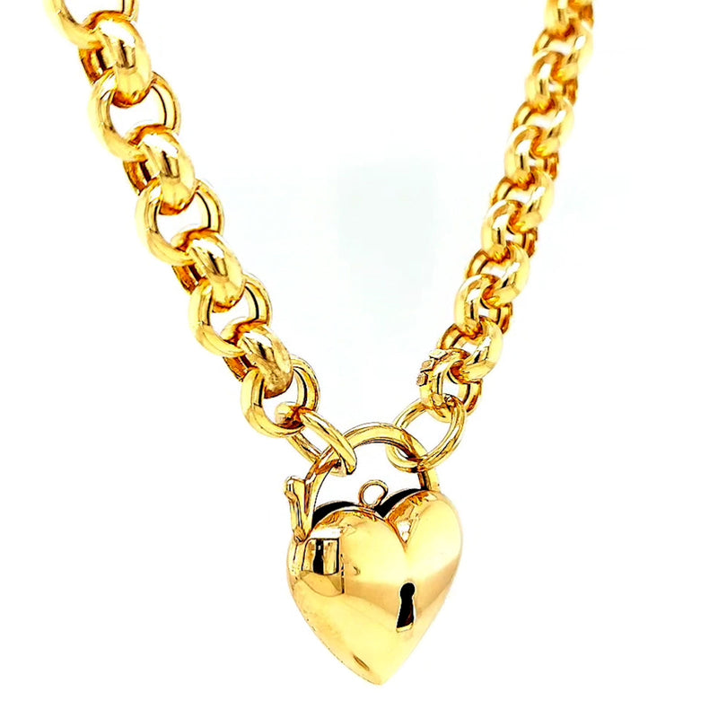 9ct Yellow Gold & Silver-filled 45cm Round Belcher Chain with Heart Pa ...