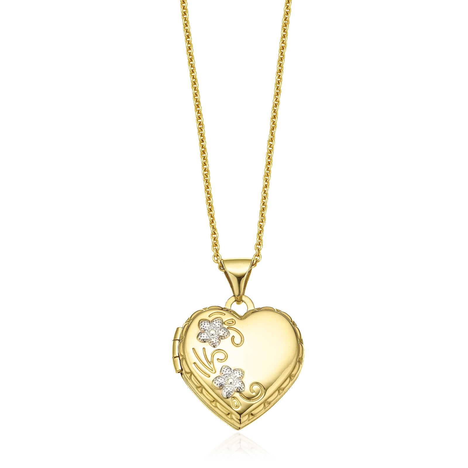 9ct Yellow Gold Engraved Oval Flower Locket Necklace