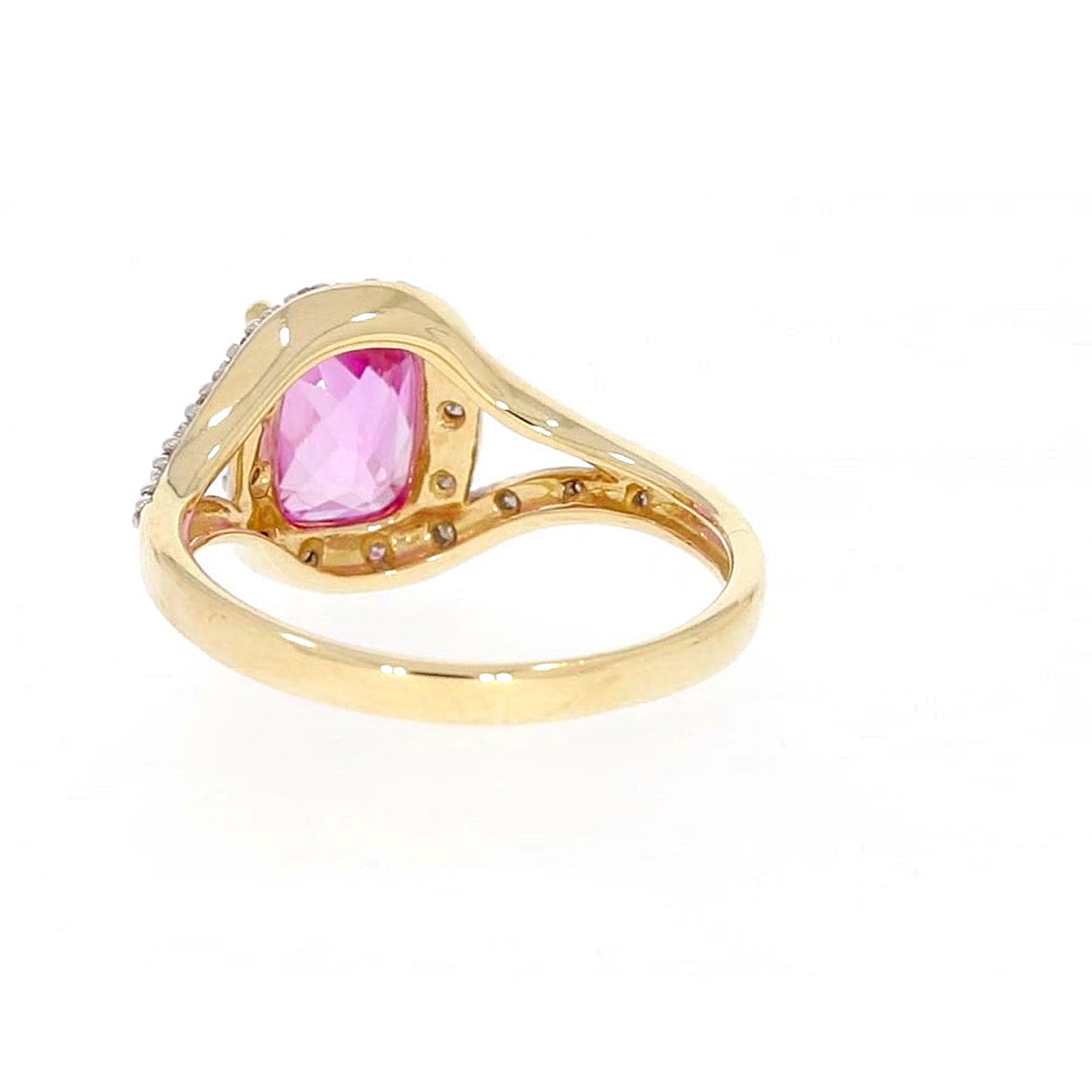 9ct Yellow Gold Round Brilliant Cut Created Pink Sapphire & Diamond Se ...