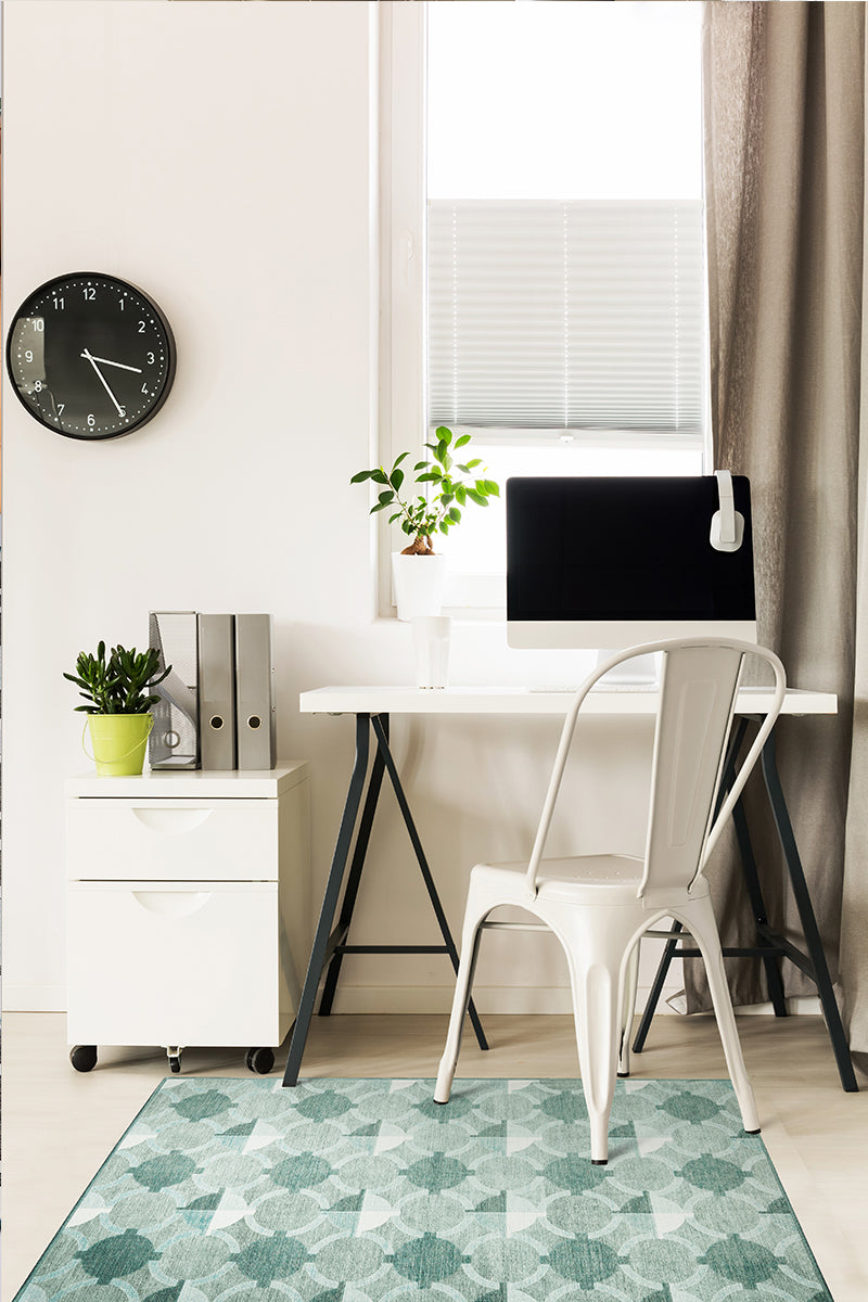 Mid-century modern washable area rug in a home office. 