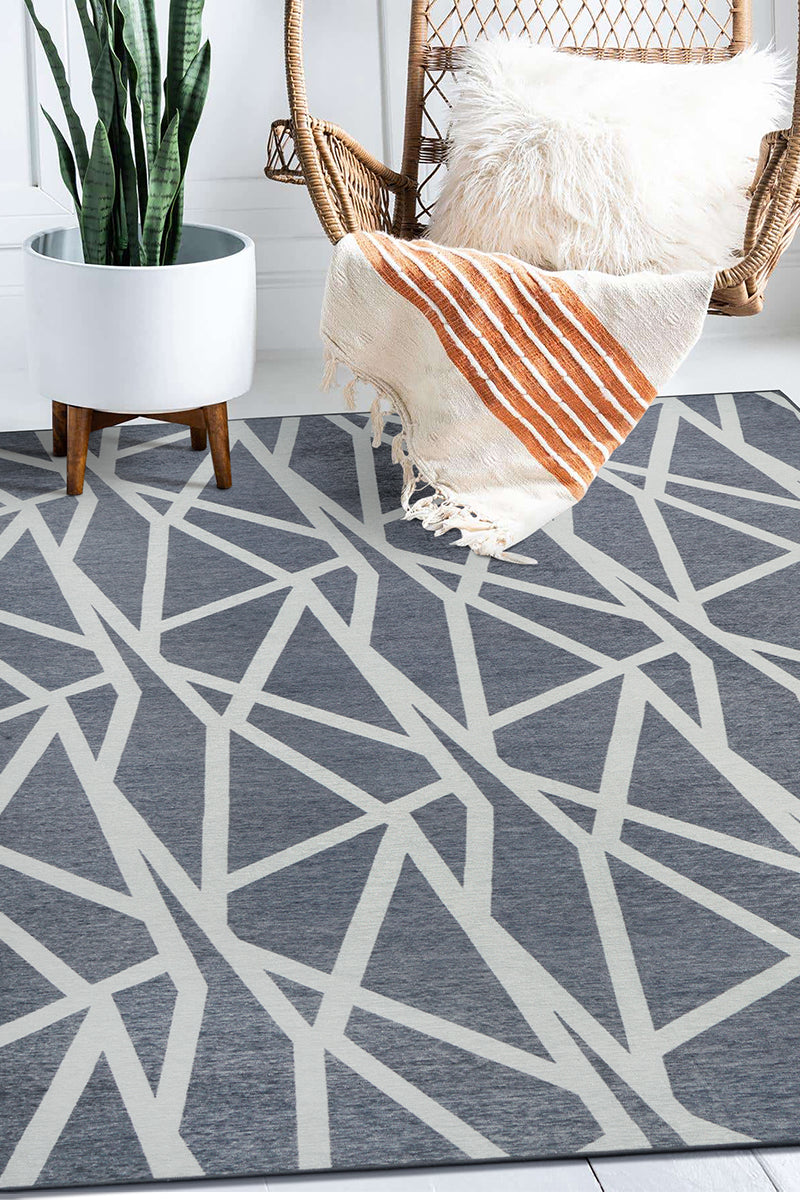 Genevieve Gorder x My Magic Carpet intersections slate grey washable rug.