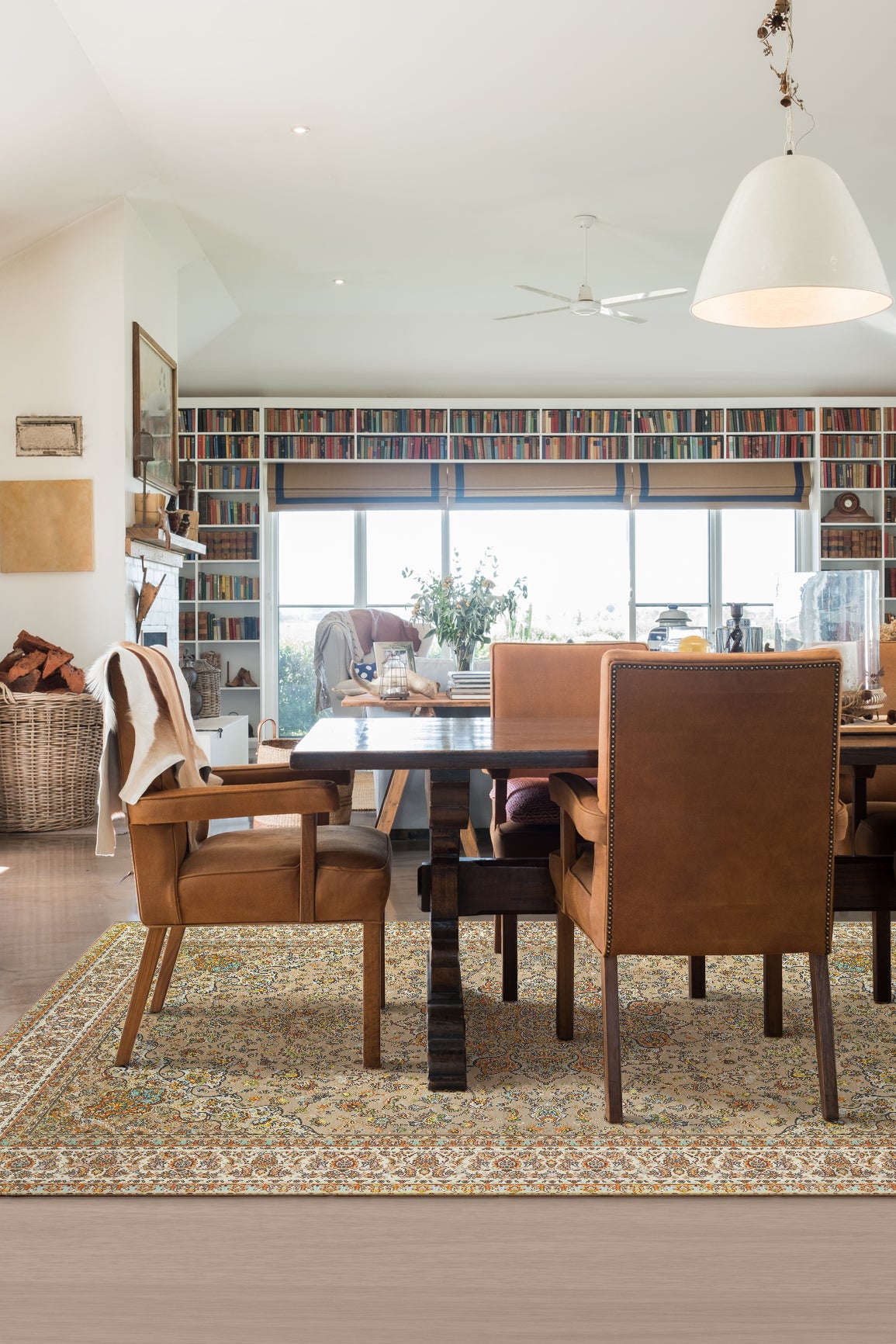 A home office with My Magic Carpet's 6'x9' Kenya Beige washable rug.