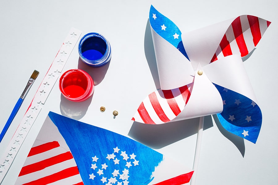 Crafts in red, white and blue.