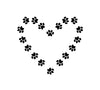 Outline of a heart made of paw prints.