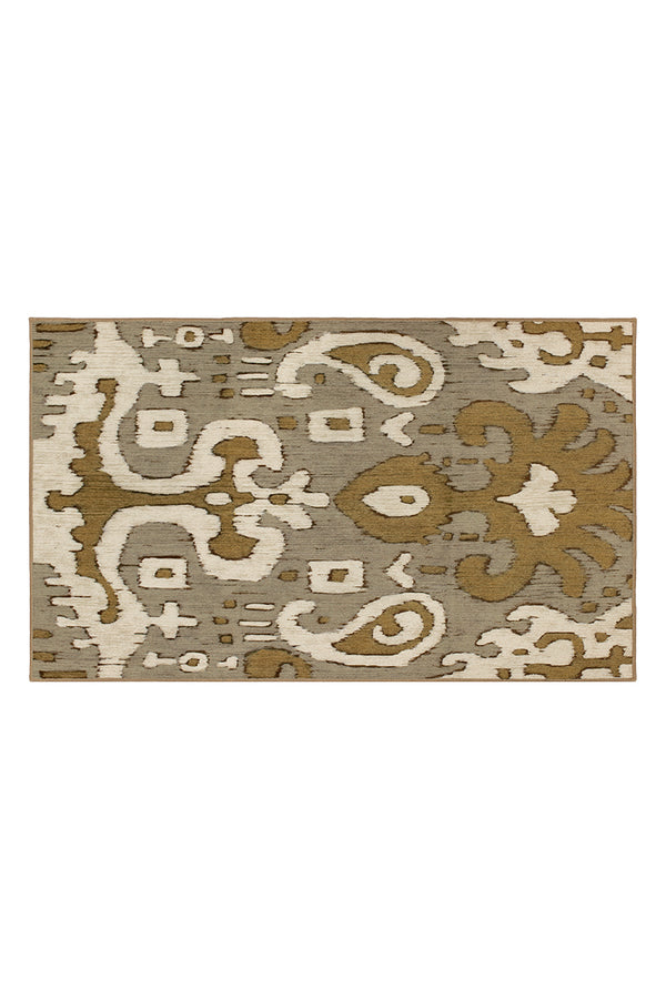 Ochre Ikat Grey Gold Washable Rug