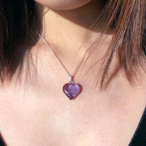 Limited Edition Blueberry Quartz Heart Necklace on 925 Sterling Silver