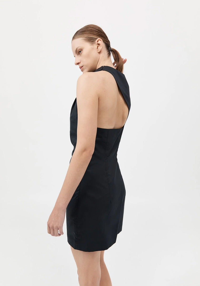 Asymmetric Tuck Mini Dress - Black