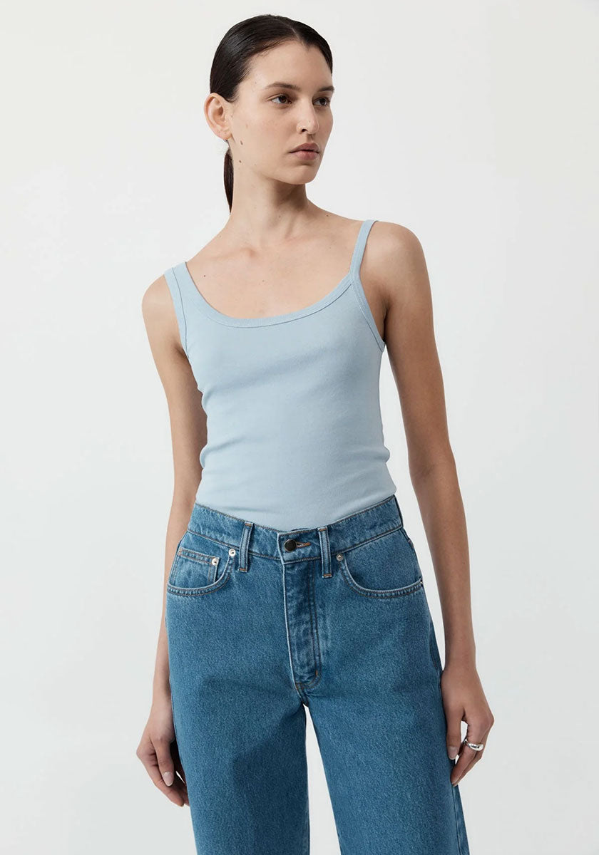 Cotton Asymm Tank - Stone Blue