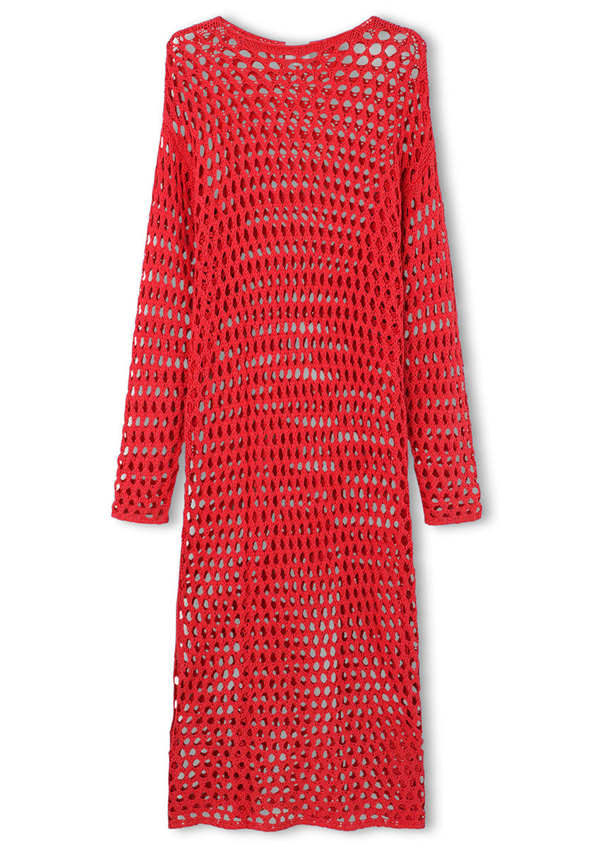 Crochet Knit Dress - Chilli