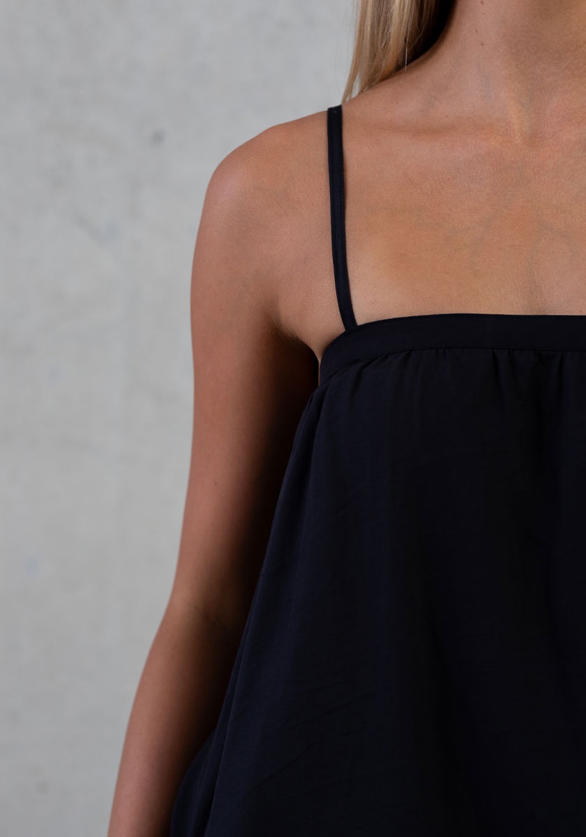 Gathered Strappy Mini Dress - Black Beauty