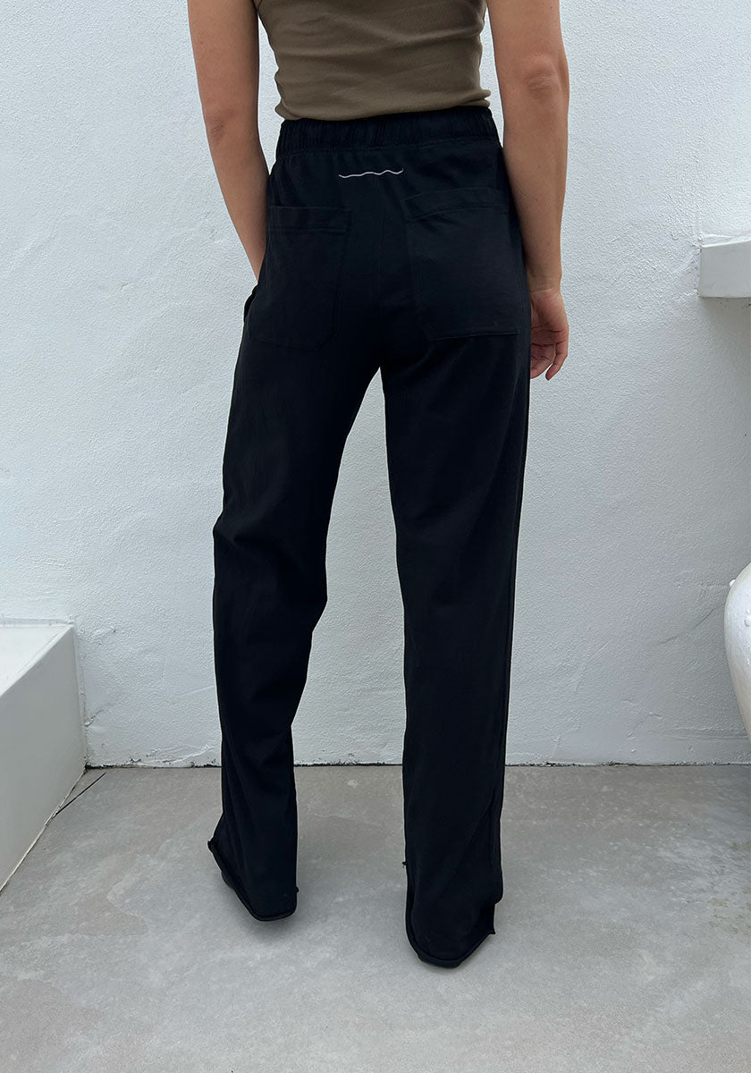 Wide Leg Double Jersey Pant - Black