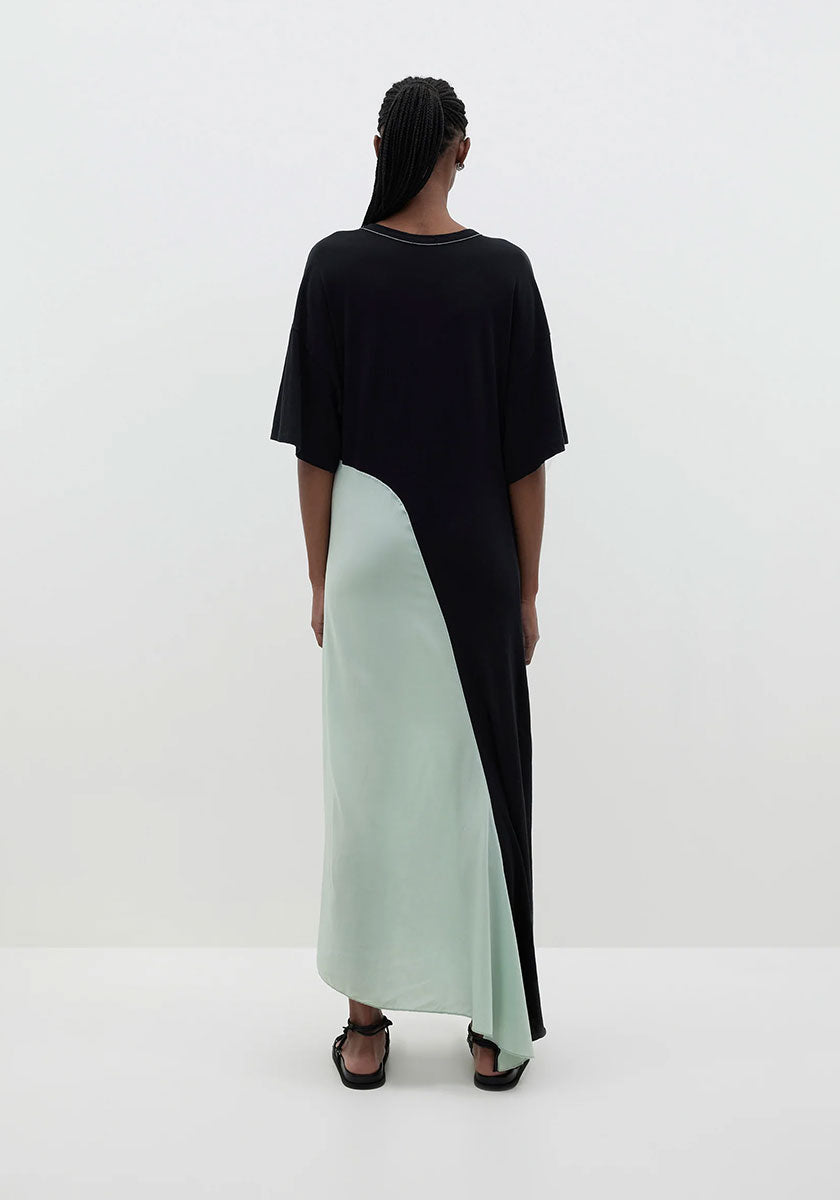 Contrast Detail S/S Dress - Black/Seafoam