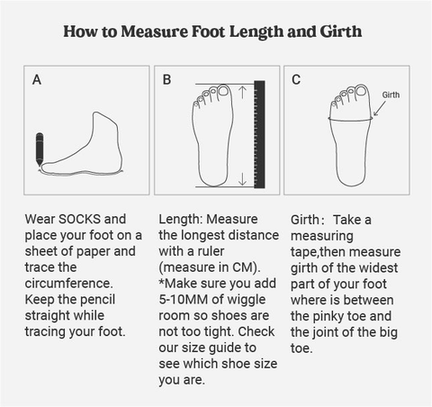 measuring the girth of your feet to determine the extra width for your shoe size if you have wide feet.