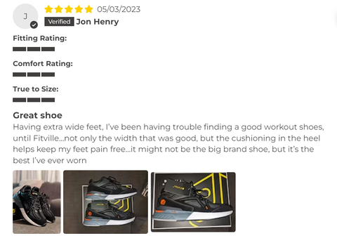 customer review for FitVille’s cushioning wide walking shoes rebound core sneakers.