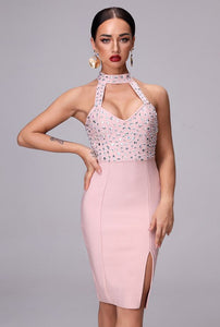Trendy Elegant Rhinestone Pink Dress