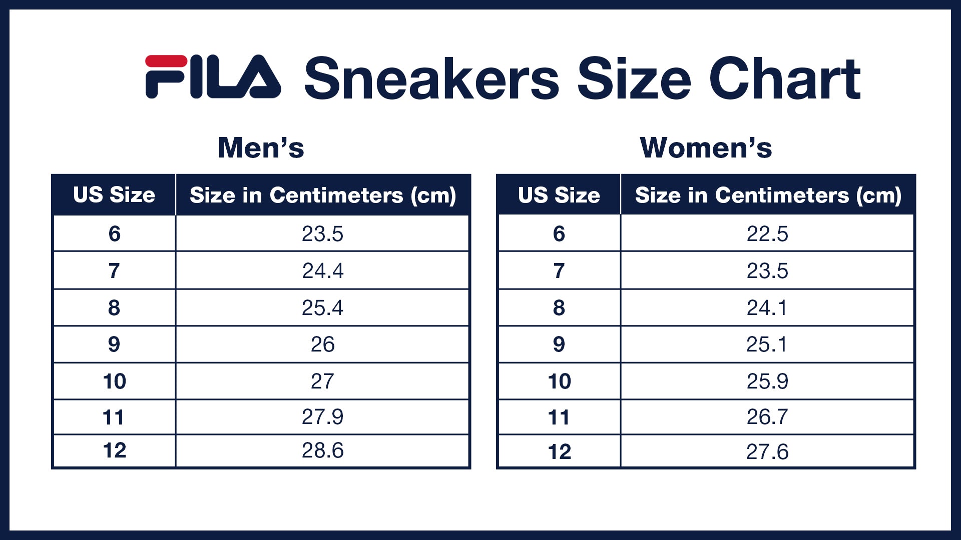 Nike shoe size chart