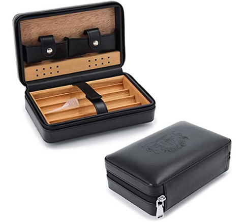 TISFA Cigar Humidor, Leather Cedar Wood Cigar Case with Cigar