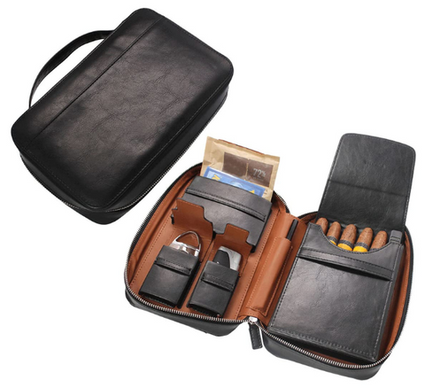 Premium Leather Travel Humidor & Accessories Tote