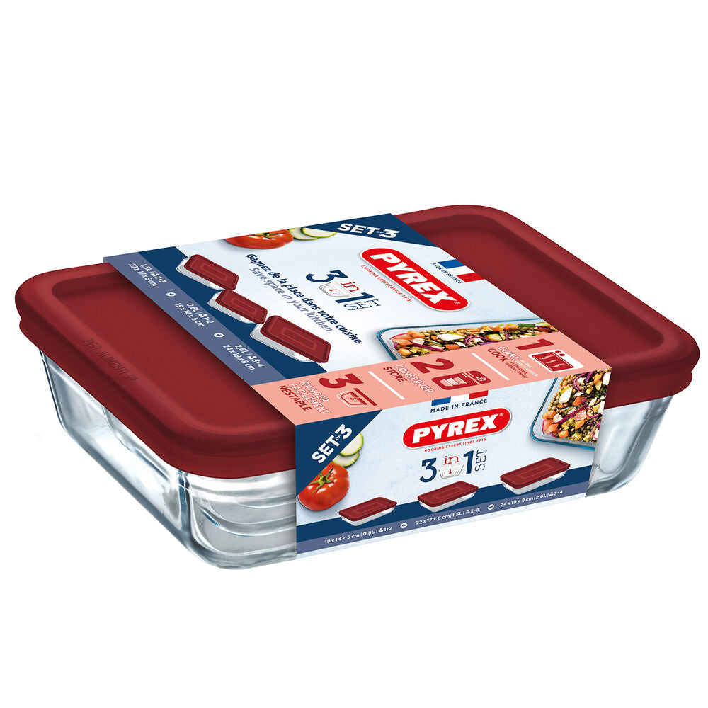 Set de boîtes à lunch Pyrex Cook & Freeze Crystal Red (3 pcs). Dakar - SENEGAL