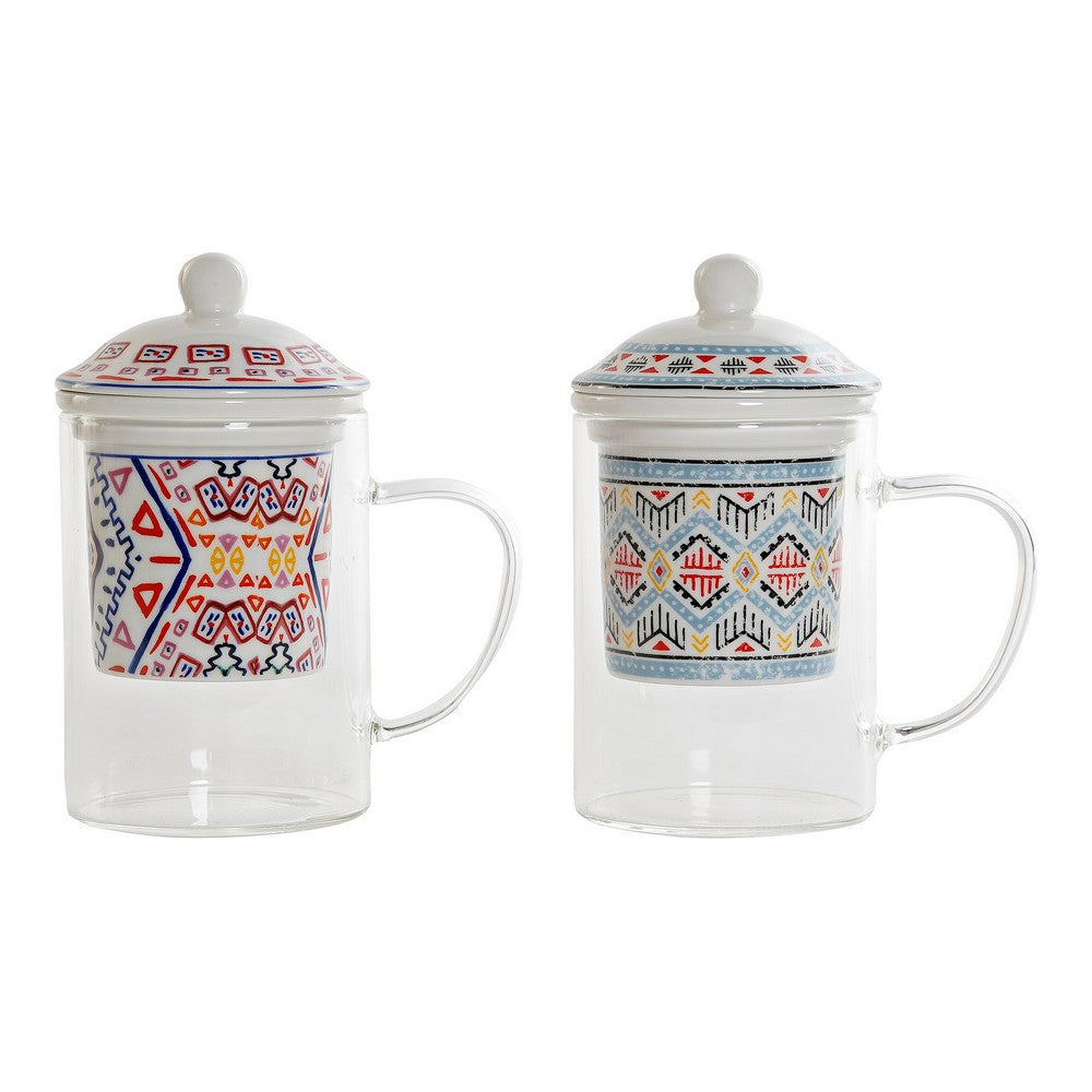 Tasse avec filtre à thé DKD Home Decor Ethnic White Crystal Porcelain (300 ml) (2 pcs). Dakar - SENEGAL