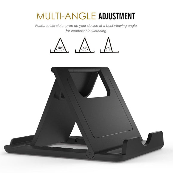 Holder Desk Universal Adjustable Multi-angle Folding Desktop Stand for Smartphone and Tablet for => MOTOROLA MOTO E4 (2017) > Black
