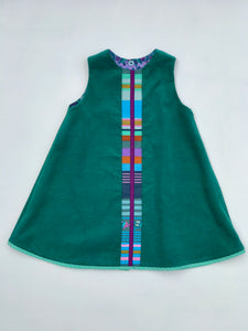 reversible swing jumper in empire green corduroy and jade stitchery - little girl Pearl