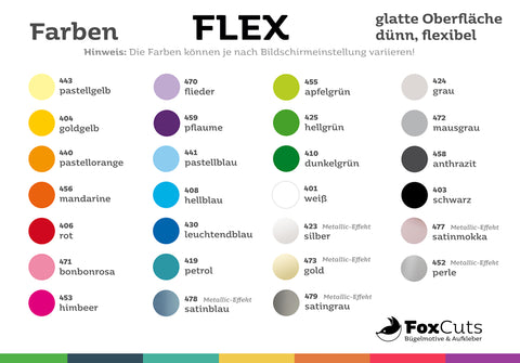 Bügelbild - Farbübersicht Flex
