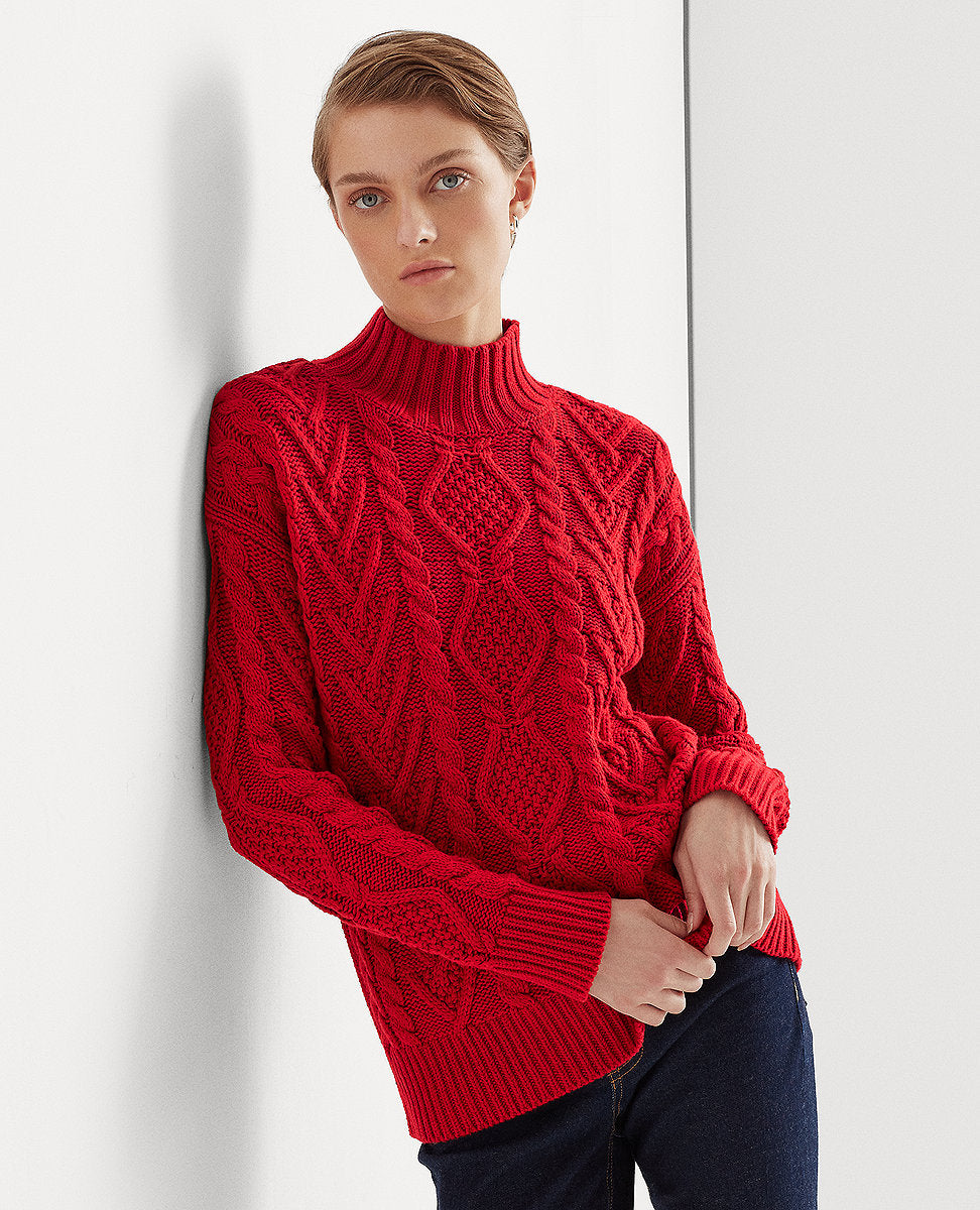 Lauren Ralph Lauren | Cable-Knit Mockneck Sweater In Red | The Lauren Look