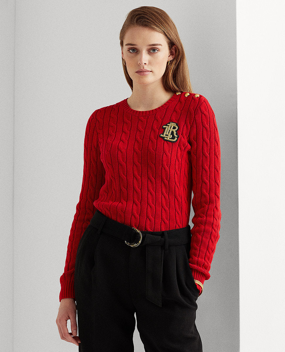Lauren Ralph Lauren | Button-Trim Cable-Knit Sweater In Red | The Lauren  Look