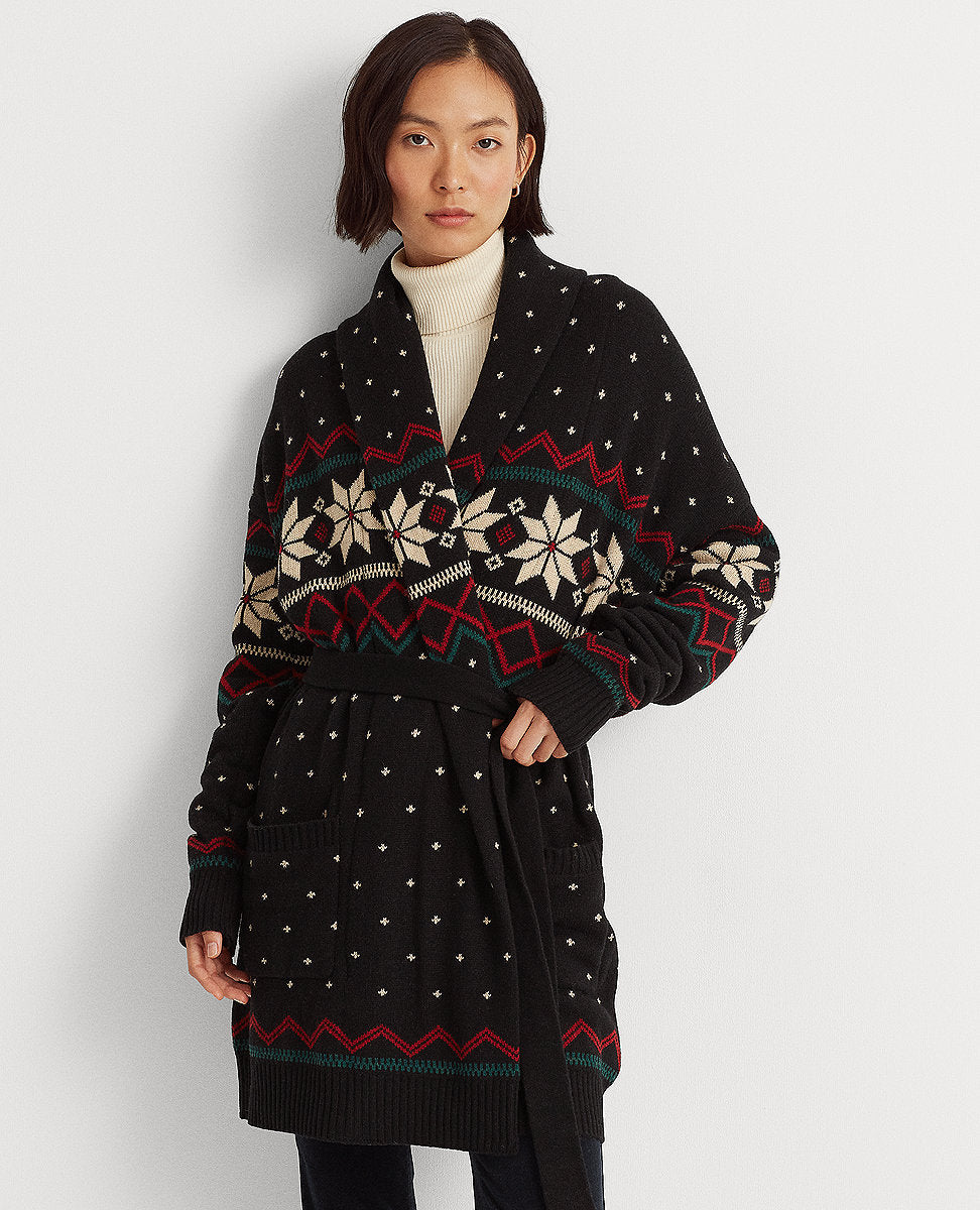 Lauren Ralph Lauren | Petite Fair Isle Shawl-Collar Cardigan In Black Multi  | The Lauren Look