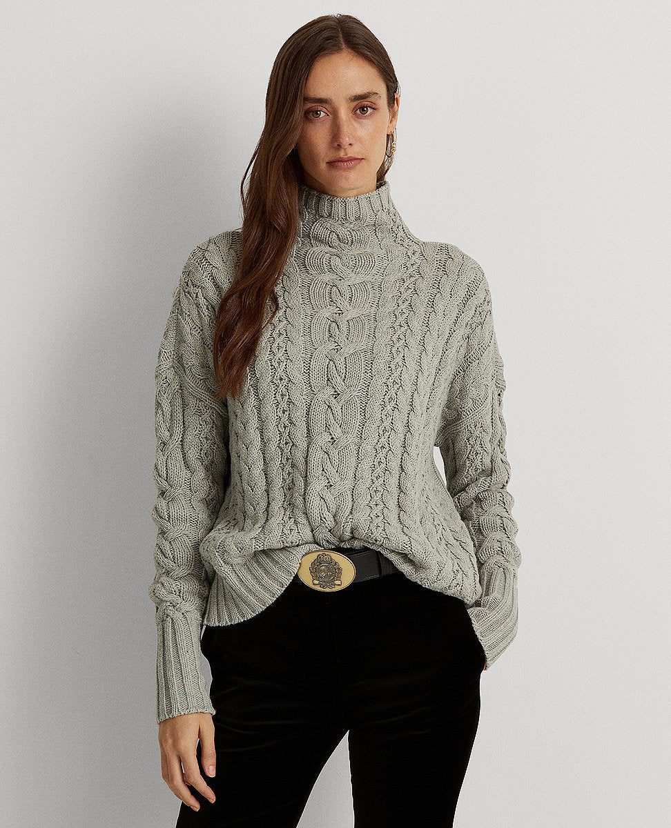 Lauren Ralph Lauren | Cable-Knit Turtleneck Sweater In Grey | The Lauren  Look