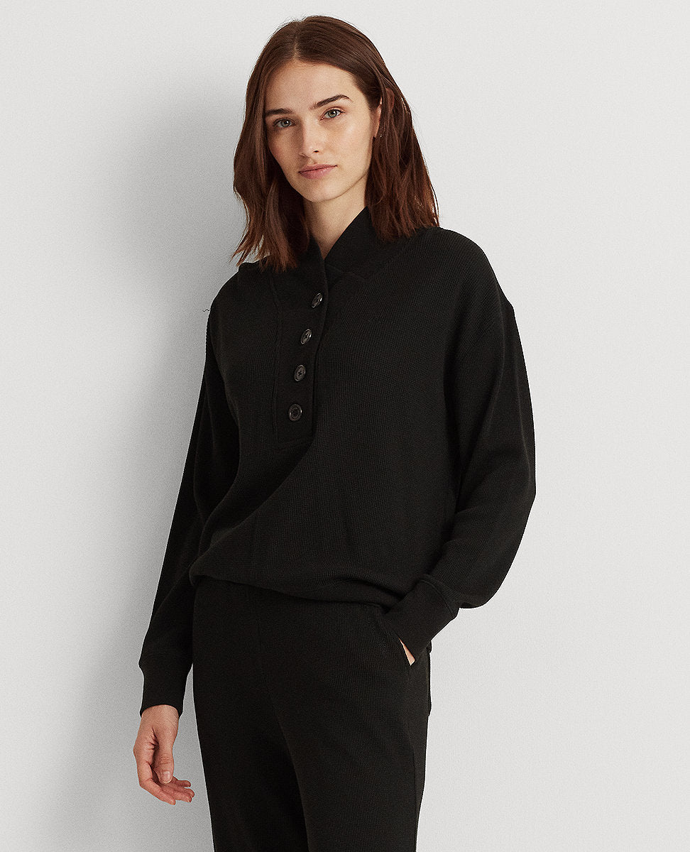 Lauren Ralph Lauren | Thermal Waffle-Knit Sweatshirt In Black | The Lauren  Look