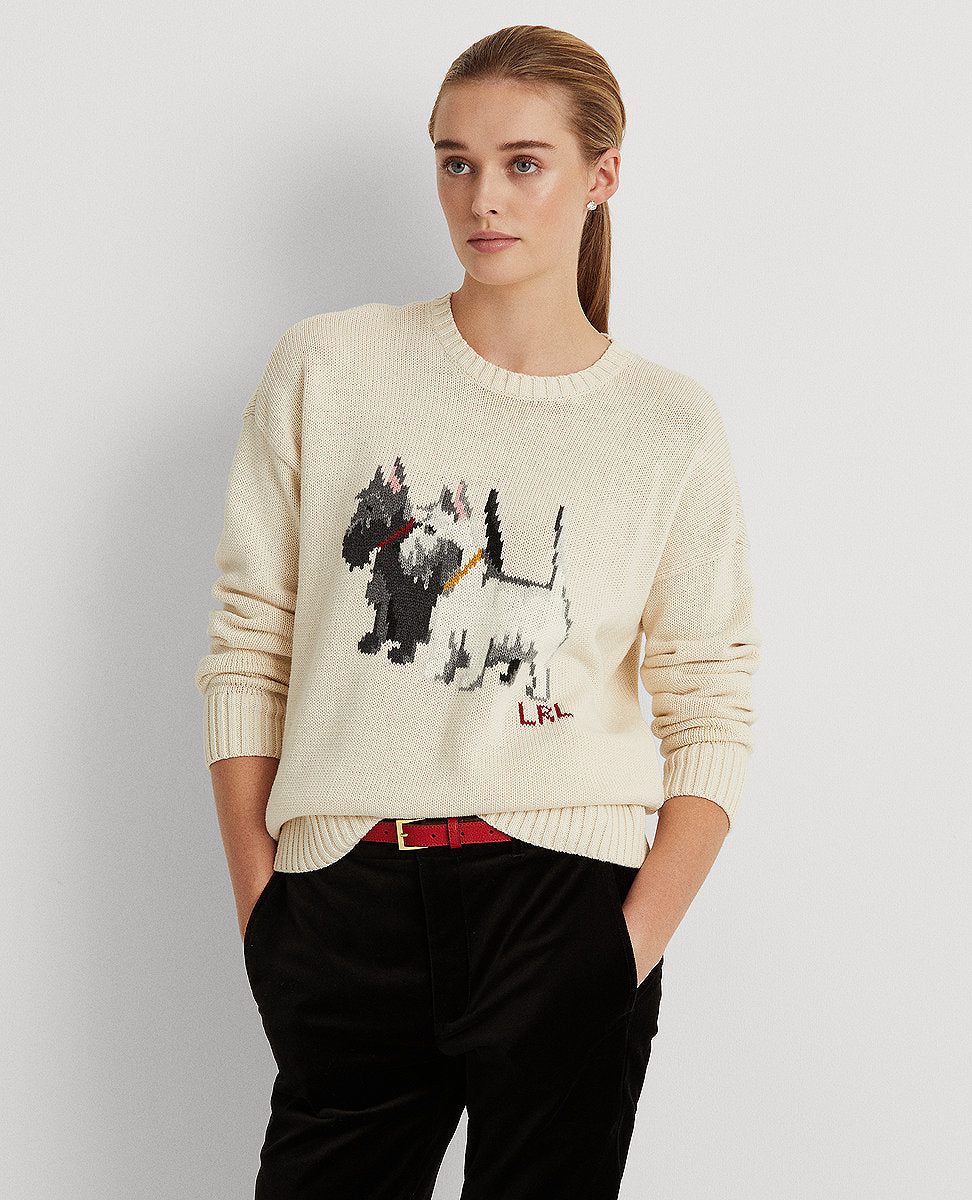 Lauren Ralph Lauren | Intarsia-Knit Cotton Sweater In Cream Multi | The  Lauren Look