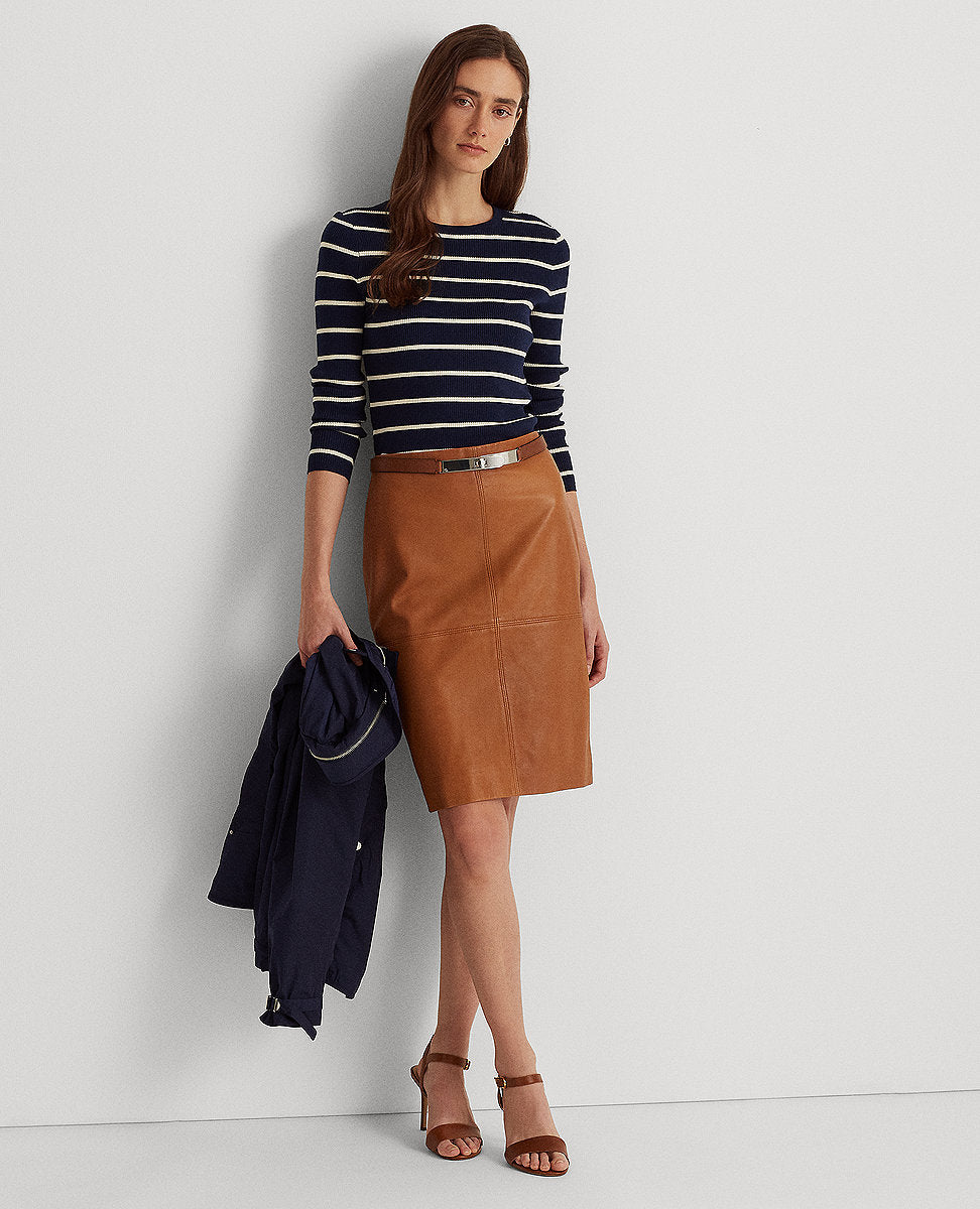 Lauren Ralph Lauren | Lambskin Pencil Skirt In Brown | The Lauren Look