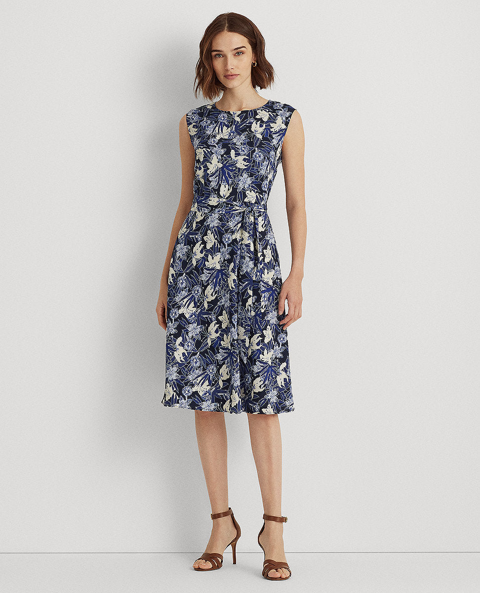 Lauren Ralph Lauren | Floral Crepe Dress In Blue/Cream/Navy | The Lauren  Look