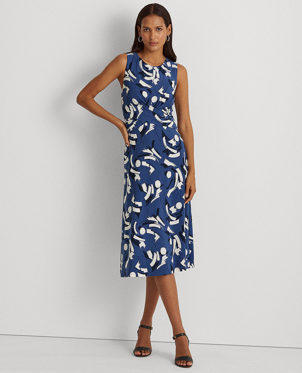Lauren Ralph Lauren | Geometric-Print Sleeveless Jersey Dress In  Blue/Cream/Navy | The Lauren Look