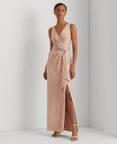 Foiled Jersey Sleeveless Gown In Pink