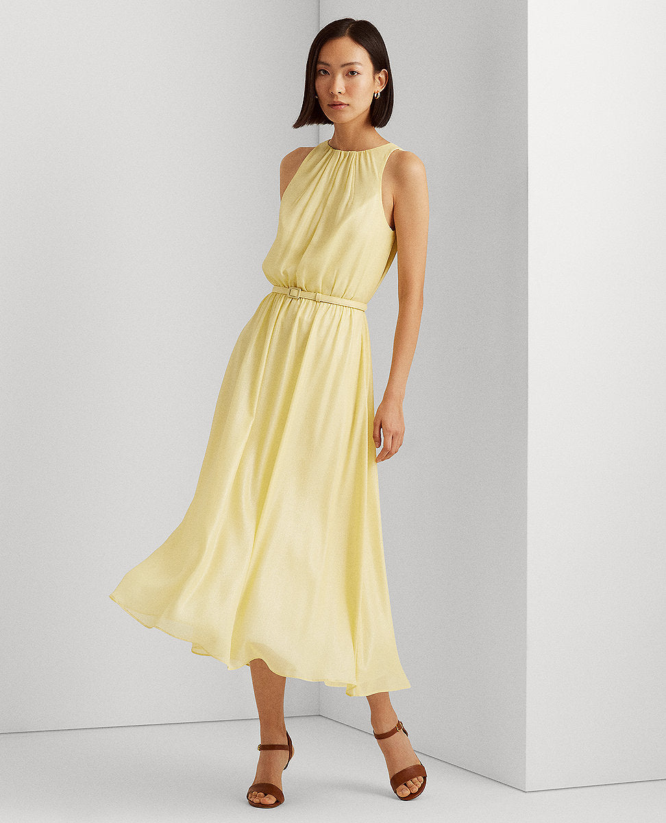 Lauren Ralph Lauren | Metallic Chiffon Sleeveless Dress In Yellow | The ...
