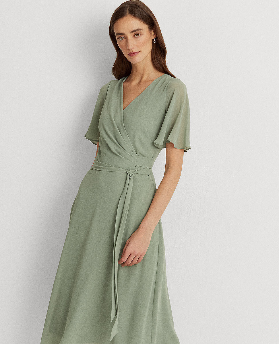 Lauren Ralph Lauren | Georgette Flutter-Sleeve Dress In Green | The Lauren  Look