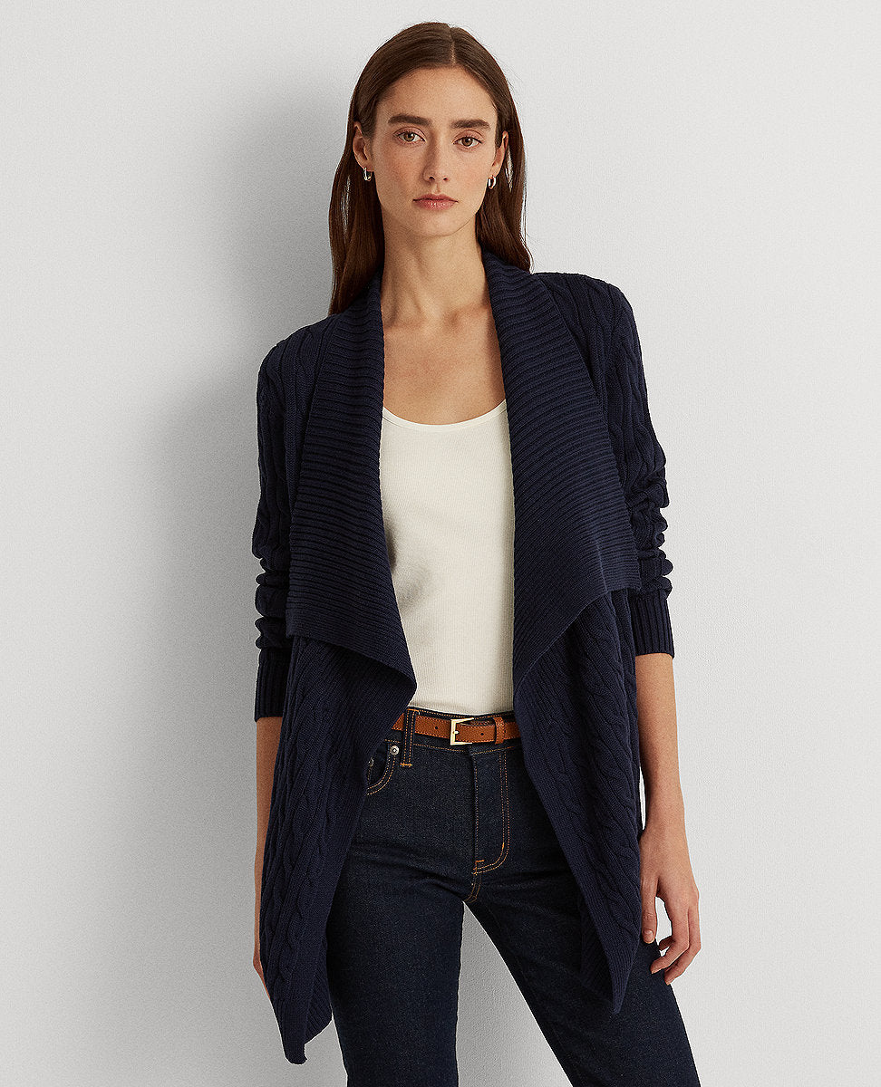 Lauren Ralph Lauren | Cable-Knit Cotton Cardigan In Navy | The Lauren Look