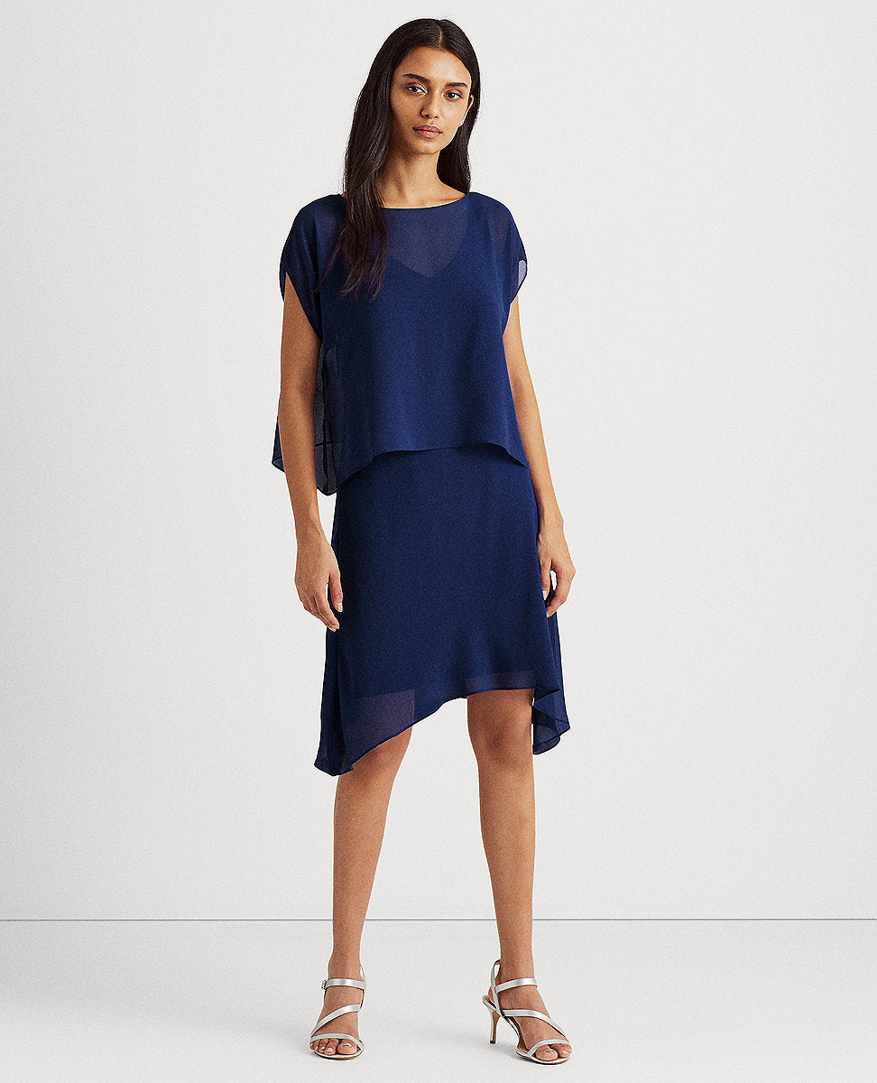 Lauren Ralph Lauren | Asymmetrical Georgette Dress In Blue | The Lauren Look