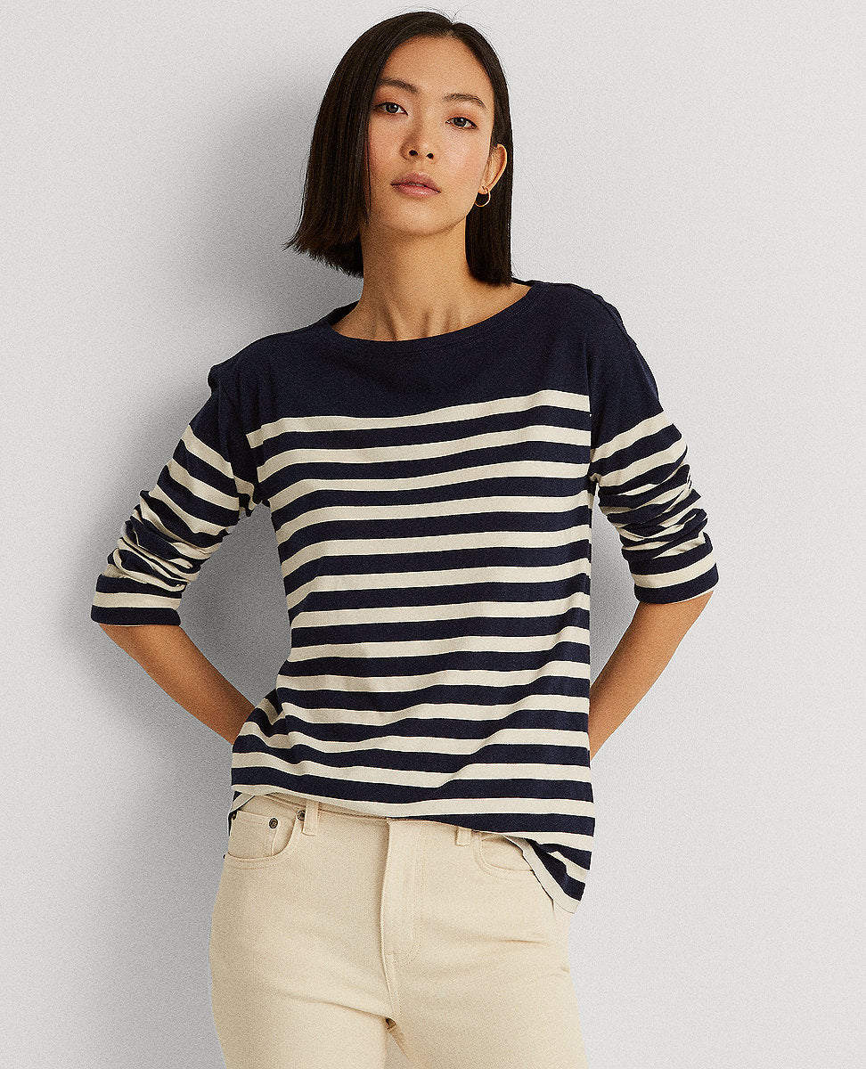 Lauren Ralph Lauren | Striped Boatneck Top In Navy/Cream | The Lauren Look