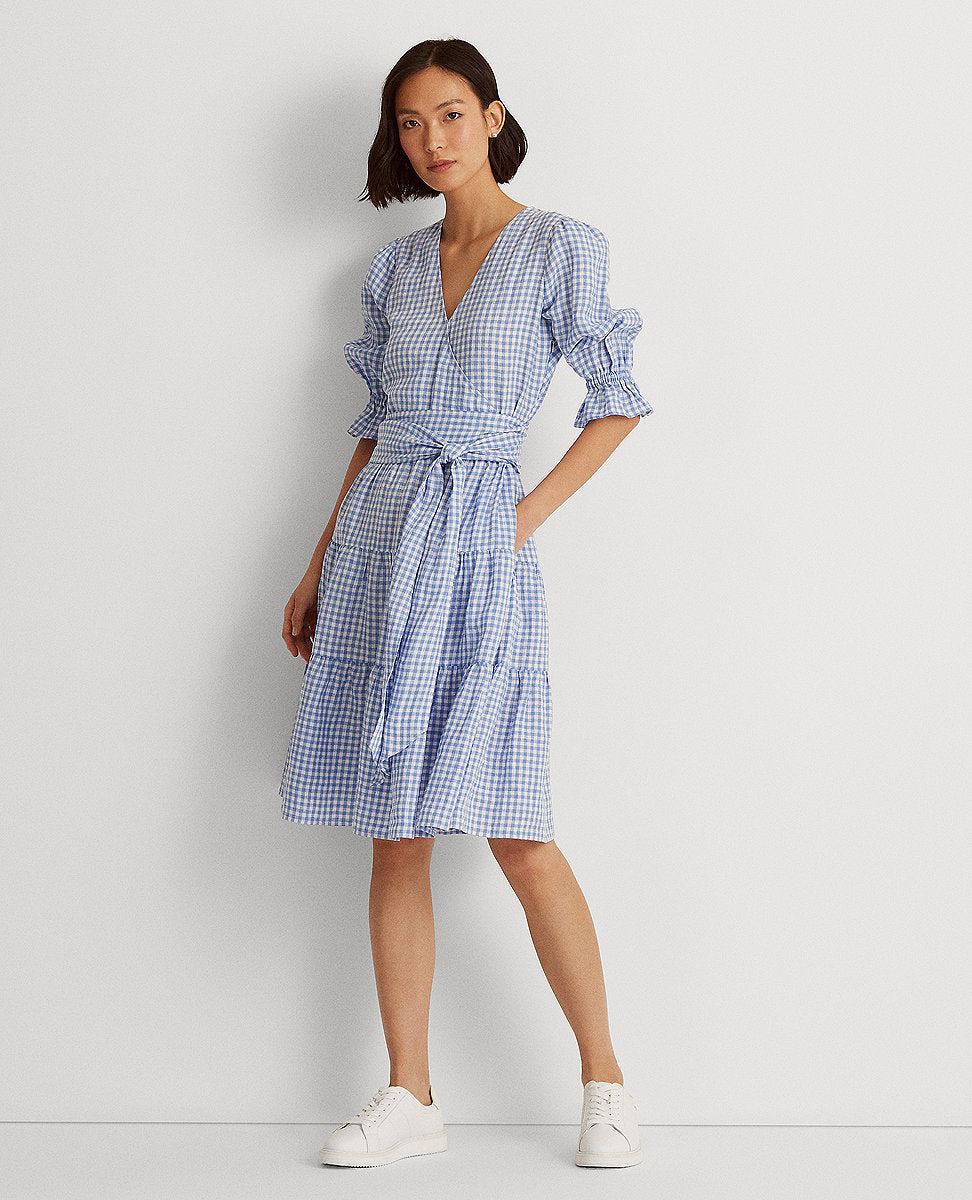 Lauren Ralph Lauren | Gingham Fit-And-Flare Linen Dress In Blue/White | The  Lauren Look